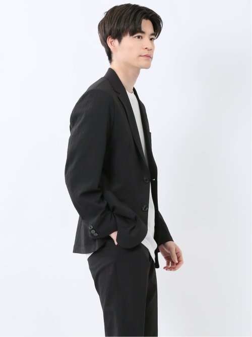 ドットプリント スリムフィット 2ボタンジャケット 黒(セットアップ可能)