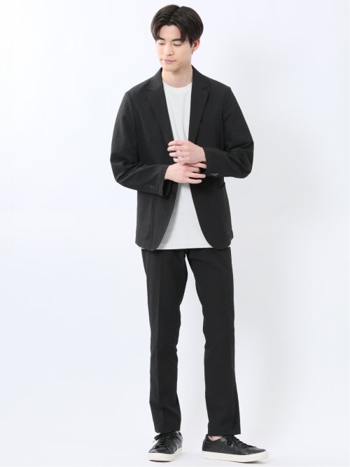 ドットプリント スリムフィット 2ボタンジャケット 黒(セットアップ可能)