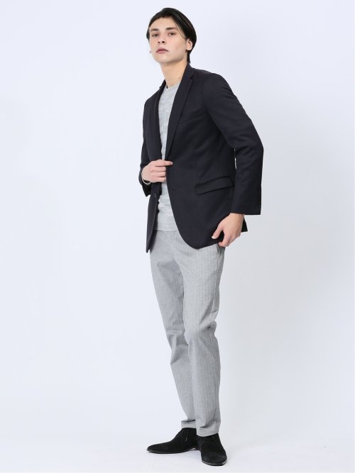 ストレッチニット スリムフィット 2ボタンジャケット 紺