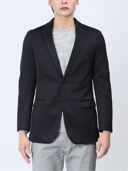 ストレッチニット スリムフィット 2ボタンジャケット 紺