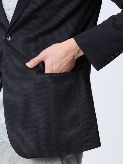 ストレッチニット スリムフィット 2ボタンジャケット 紺