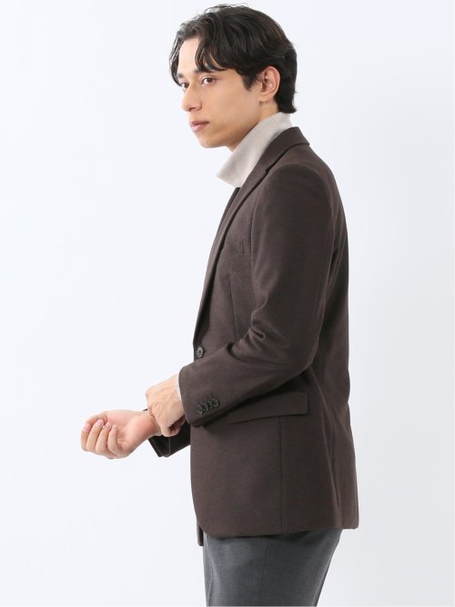 からみニット スリムフィット 2ボタンジャケット こげ茶