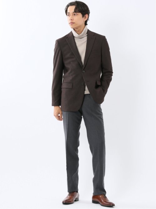 からみニット スリムフィット 2ボタンジャケット こげ茶