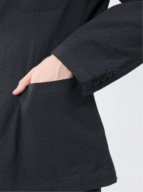 ドットプリント スリムフィット 2ボタンジャケット 紺(セットアップ可能)