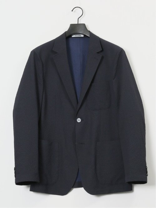 ドットプリント スリムフィット 2ボタンジャケット 紺(セットアップ可能)