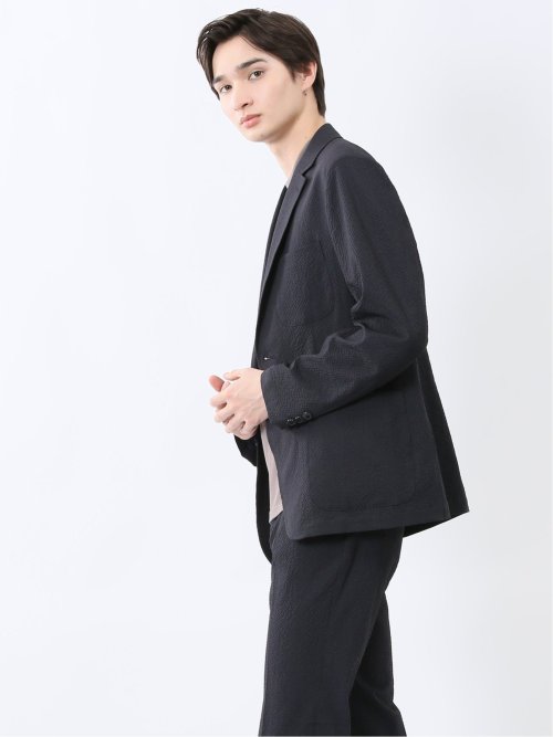 ドットプリント スリムフィット 2ボタンジャケット 紺(セットアップ可能)