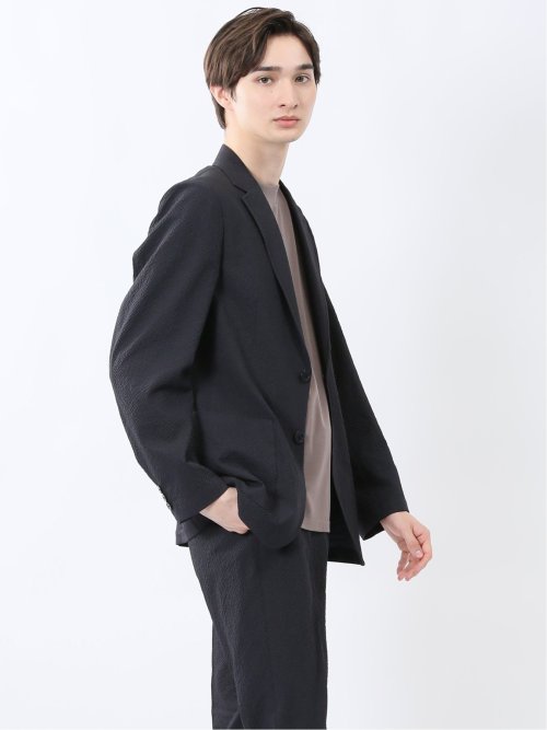 ドットプリント スリムフィット 2ボタンジャケット 紺(セットアップ可能)