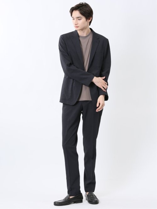 ドットプリント スリムフィット 2ボタンジャケット 紺(セットアップ可能)