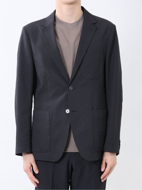 ドットプリント スリムフィット 2ボタンジャケット 紺(セットアップ可能)