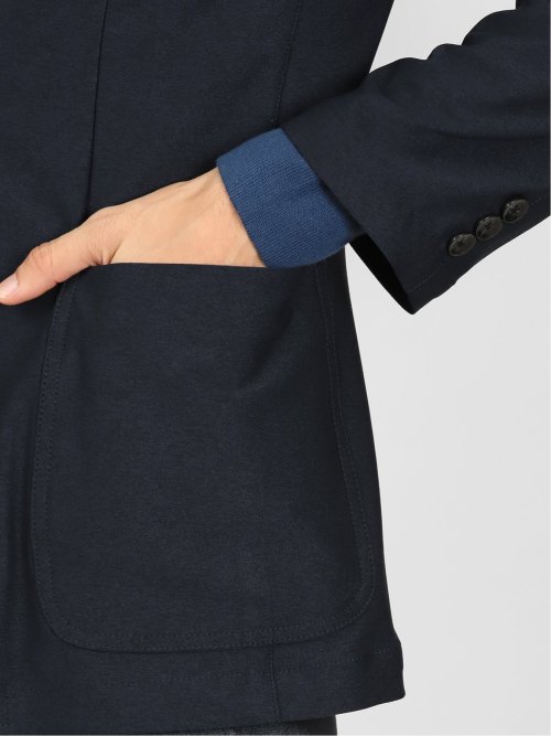 スーパーストレッチメランジ 2ボタンスリムジャケット 紺