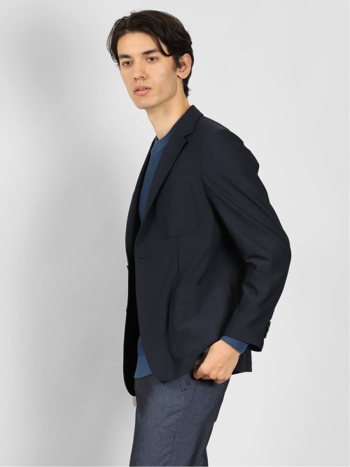 スーパーストレッチメランジ 2ボタンスリムジャケット 紺