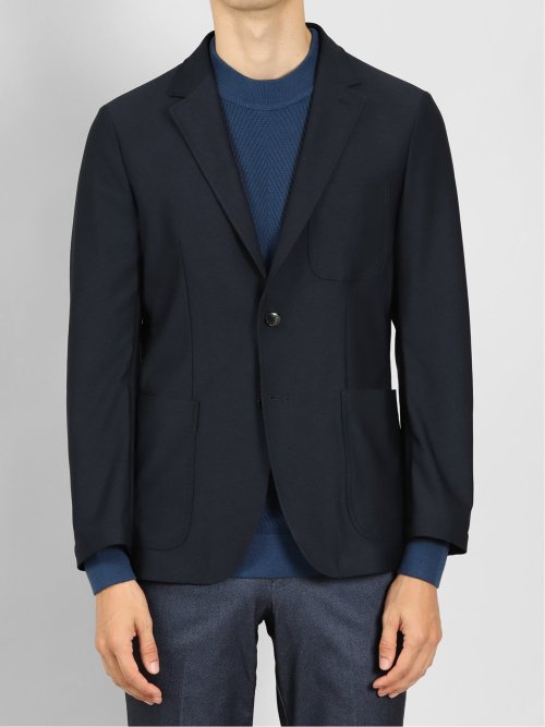 スーパーストレッチメランジ 2ボタンスリムジャケット 紺