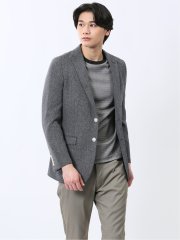 からみニット スリムフィット 2ボタンジャケット 紺