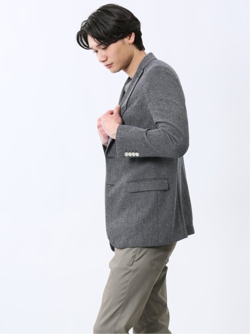 からみニット スリムフィット 2ボタンジャケット 紺(S 75紺