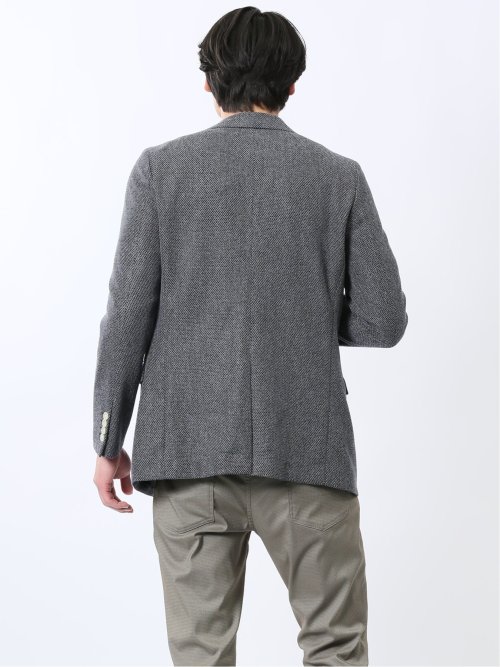 からみニット スリムフィット 2ボタンジャケット 紺