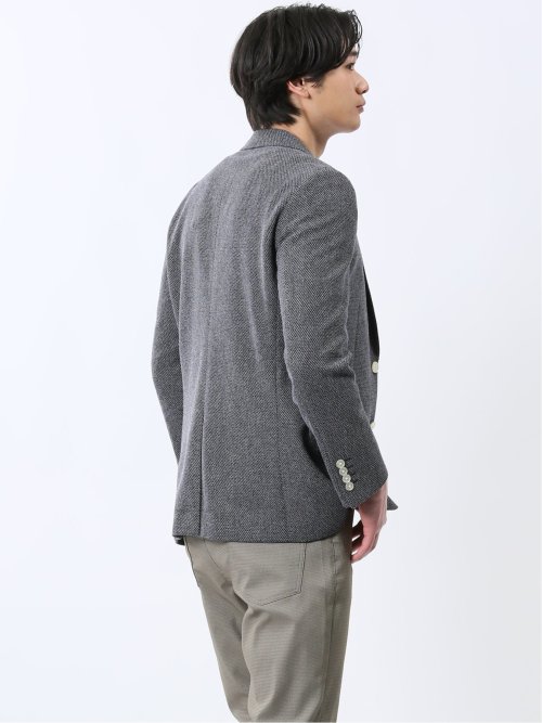 からみニット スリムフィット 2ボタンジャケット 紺