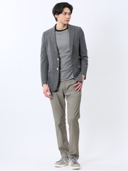 からみニット スリムフィット 2ボタンジャケット 紺