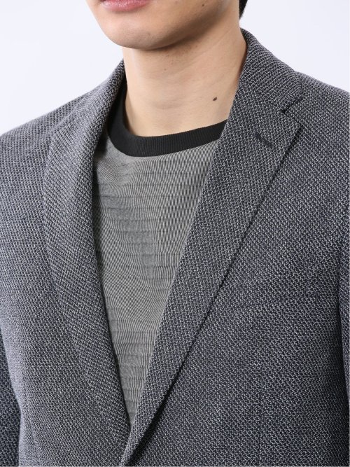 からみニット スリムフィット 2ボタンジャケット 紺