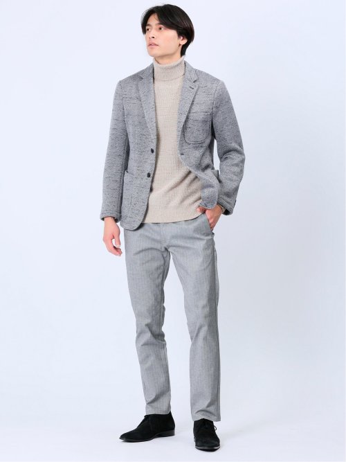 セーターフリースカルゼ スリムフィット 2ボタンジャケット グレー