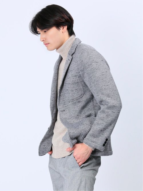 セーターフリースカルゼ スリムフィット 2ボタンジャケット グレー