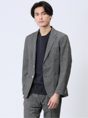 軽量 スリムフィット 2ボタンジャケット プリント黒(セットアップ可能)