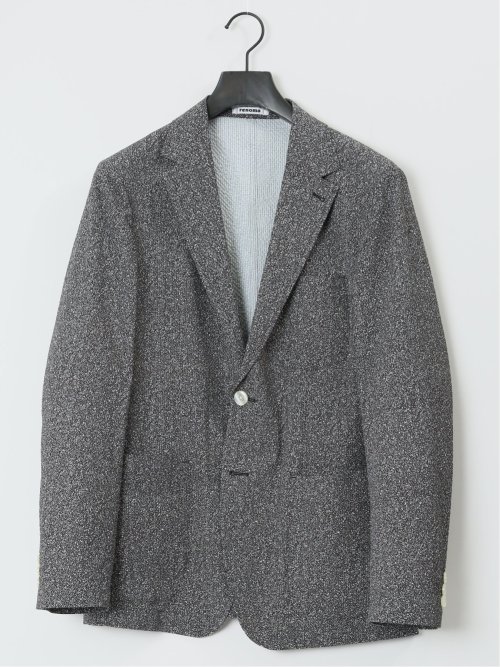 軽量 スリムフィット 2ボタンジャケット プリント黒(セットアップ可能