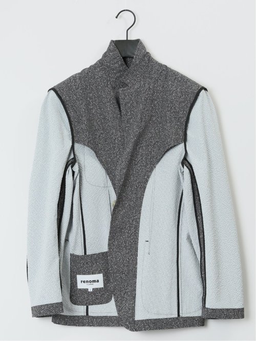 軽量 スリムフィット 2ボタンジャケット プリント黒(セットアップ可能)