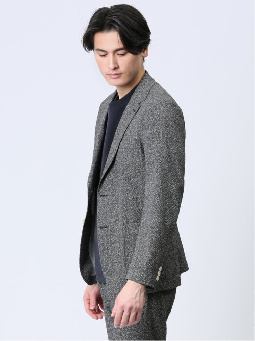 軽量 スリムフィット 2ボタンジャケット プリント黒(セットアップ可能)