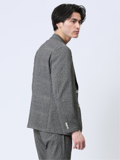 軽量 スリムフィット 2ボタンジャケット プリント黒(セットアップ可能)