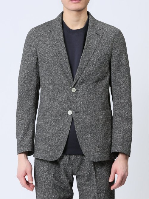 軽量 スリムフィット 2ボタンジャケット プリント黒(セットアップ可能)