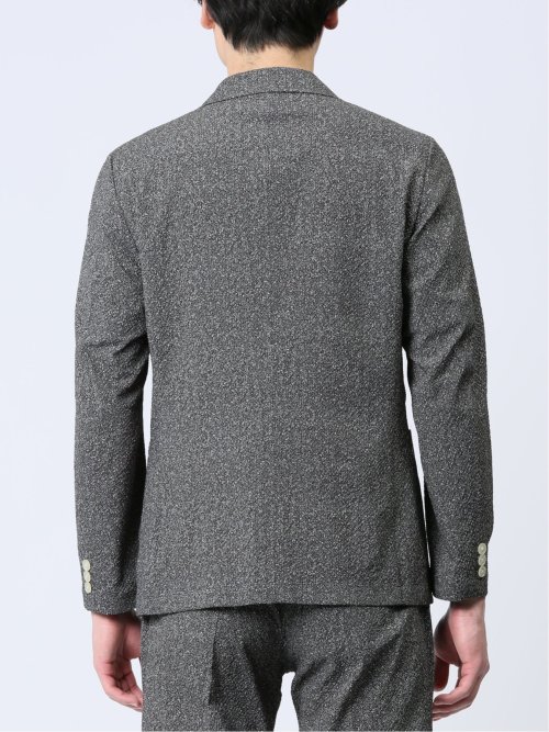 軽量 スリムフィット 2ボタンジャケット プリント黒(セットアップ可能)