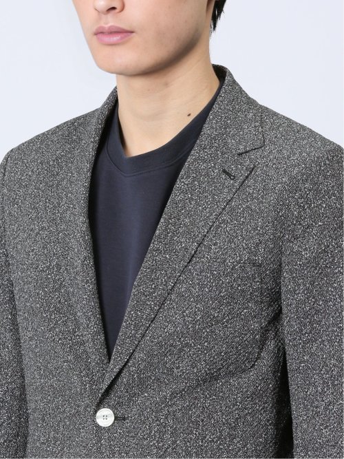 軽量 スリムフィット 2ボタンジャケット プリント黒(セットアップ可能)