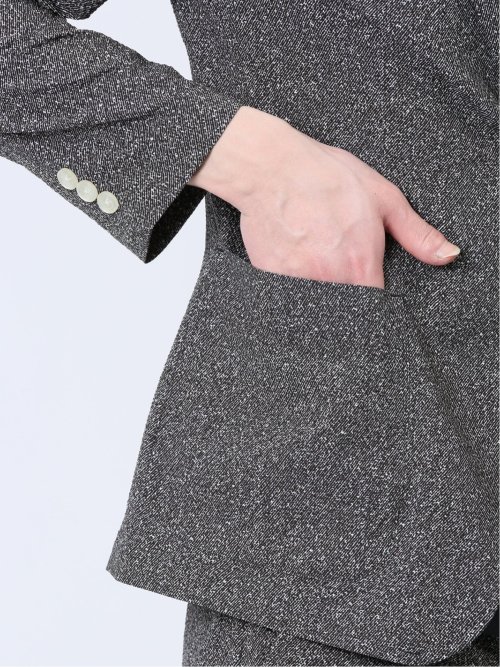 軽量 スリムフィット 2ボタンジャケット プリント黒(セットアップ可能)