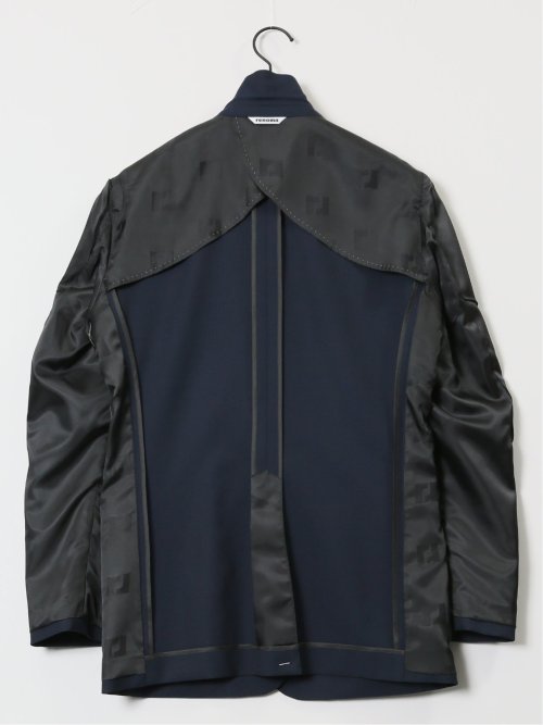 ウール混ストレッチ スリムフィット 2ボタンジャケット 紺