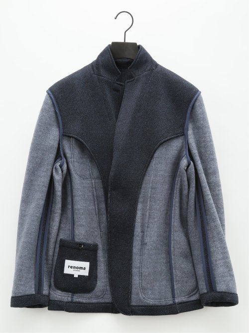 セーターフリースカルゼ スリムフィット 2ボタンジャケット 紺