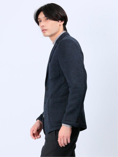 セーターフリースカルゼ スリムフィット 2ボタンジャケット 紺