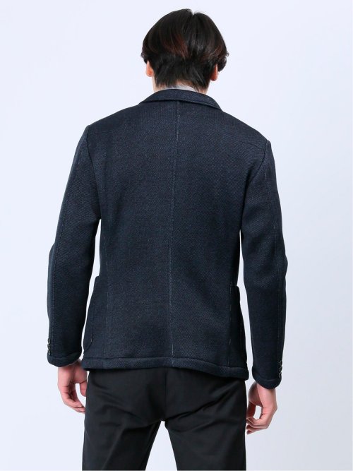 セーターフリースカルゼ スリムフィット 2ボタンジャケット 紺