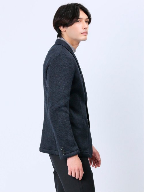 セーターフリースカルゼ スリムフィット 2ボタンジャケット 紺