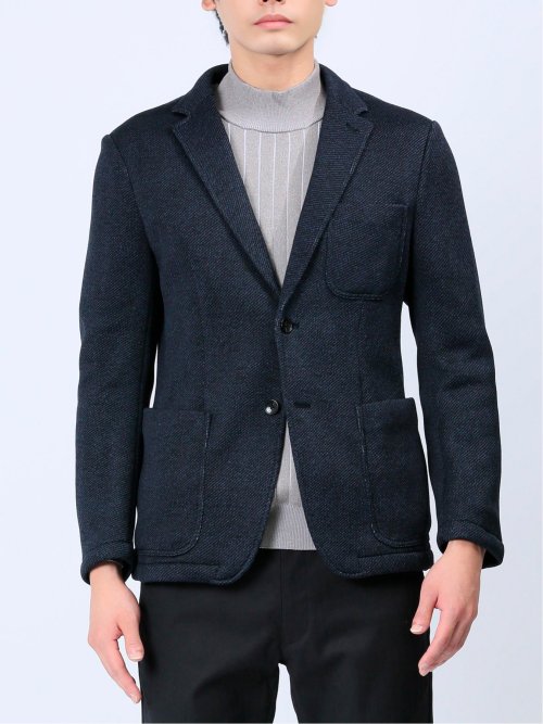 セーターフリースカルゼ スリムフィット 2ボタンジャケット 紺