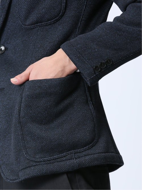 セーターフリースカルゼ スリムフィット 2ボタンジャケット 紺