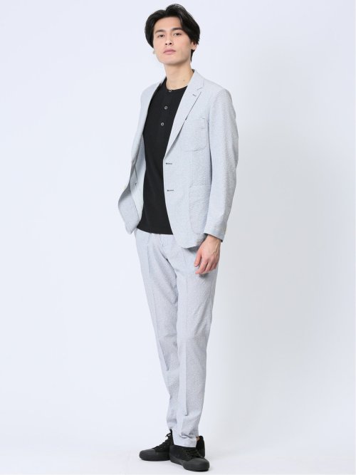 軽量 スリムフィット 2ボタンジャケット プリントライトグレー(セットアップ可能)