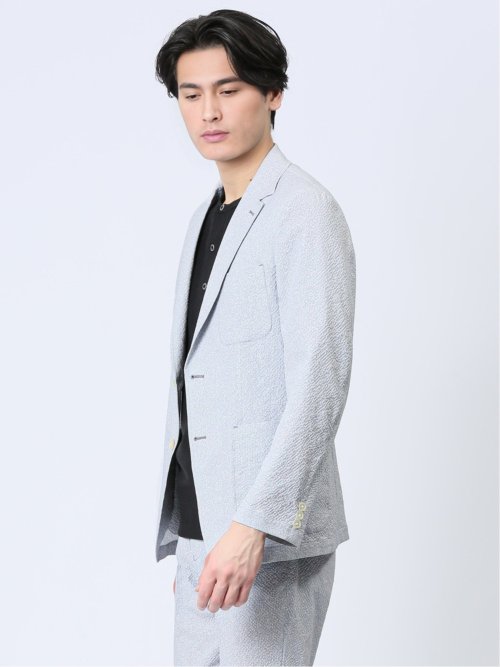 軽量 スリムフィット 2ボタンジャケット プリントライトグレー(セットアップ可能)