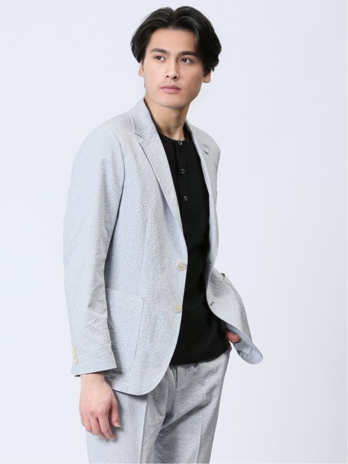 軽量 スリムフィット 2ボタンジャケット プリントライトグレー(セットアップ可能)