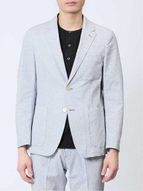 軽量 スリムフィット 2ボタンジャケット プリントライトグレー(セットアップ可能)