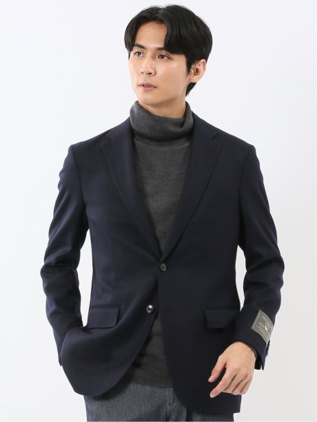 ストレッチウール スリムフィット 2ボタンジャケット 紺
