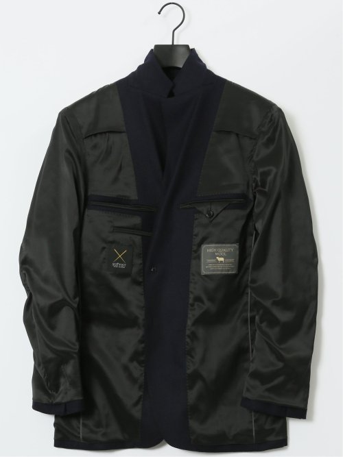 ストレッチウール スリムフィット 2ボタンジャケット 紺