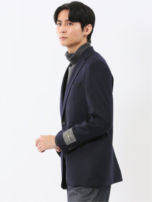 ストレッチウール スリムフィット 2ボタンジャケット 紺
