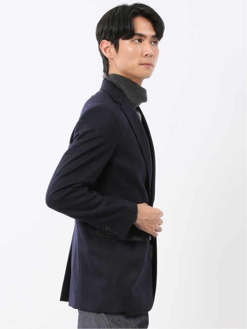 ストレッチウール スリムフィット 2ボタンジャケット 紺