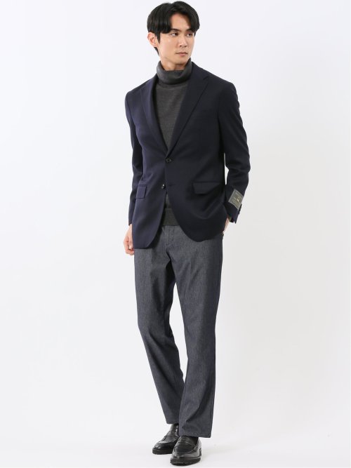 ストレッチウール スリムフィット 2ボタンジャケット 紺