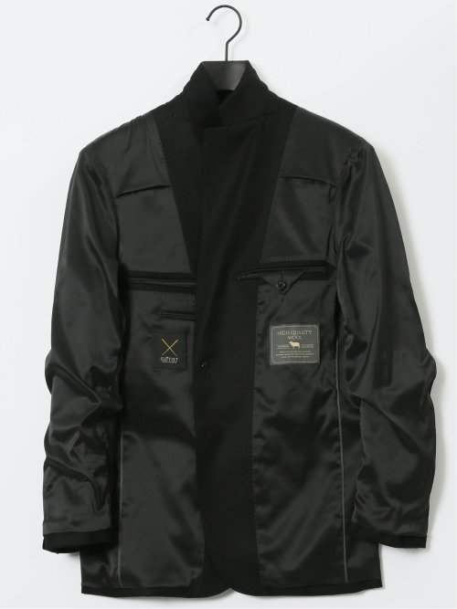 ストレッチウール スリムフィット 2ボタンジャケット 黒